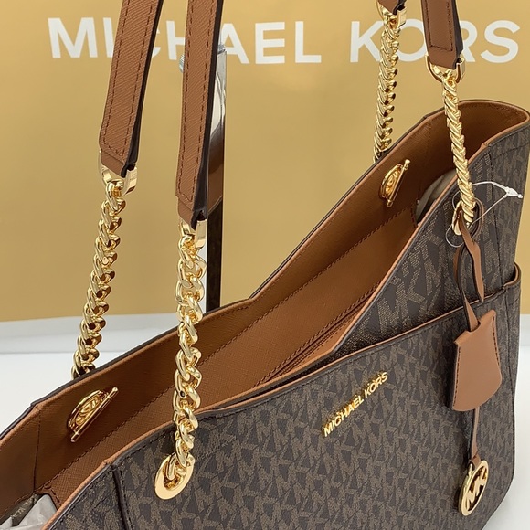 MICHAEL KORS LARGE X CHAIN LOGO SHOULDER BAG BROWN - Picture 7 of 16